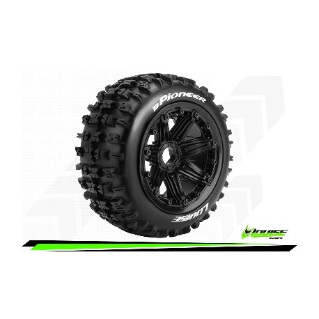 Louise RC - B-PIONEER - Set de pneus Buggy 1-5 - Monter - Sport - Jantes Bead-Lock Noir - Hexagone 24mm - Arr. - L-T3243B