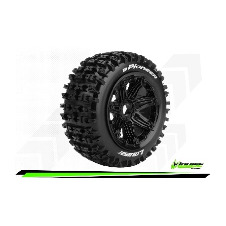 Louise RC - B-PIONEER - Set de pneus Buggy 1-5 - Monter - Sport - Jantes Bead-Lock Noir - Hexagone 24mm - Avant - L-T3267B