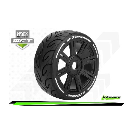 Louise RC - MFT - GT-TARMAC - Set de pneus Buggy 1-8 - Monter - Soft - Jantes a Batons Noir - Hexagone 17mm - L-T3285SB