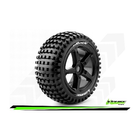 Louise RC - T-ROCK - Set de pneus Truggy 1-8 - Monter - Soft - Jantes a Batons Noir - 0-Offset - Hexagone 17mm - L-T3251SB