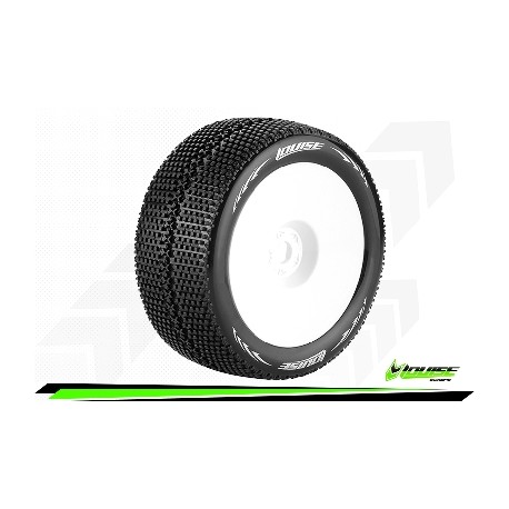 Louise RC - T-TURBO - Set de pneus Truggy 1-8 - Monter - Soft - Jantes Pleine Blanc - 1/2"-Offset - Hexagone 17mm - L-T3112SWH