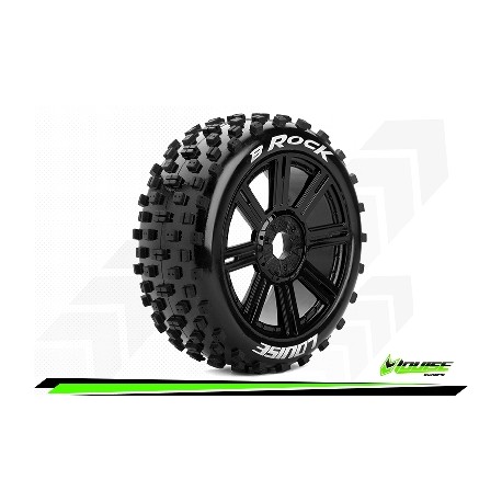 Louise RC - B-ROCK - Set de pneus Buggy 1-8 - Monter - Soft - Jantes a Batons Noir - Hexagone 17mm - L-T3270SB