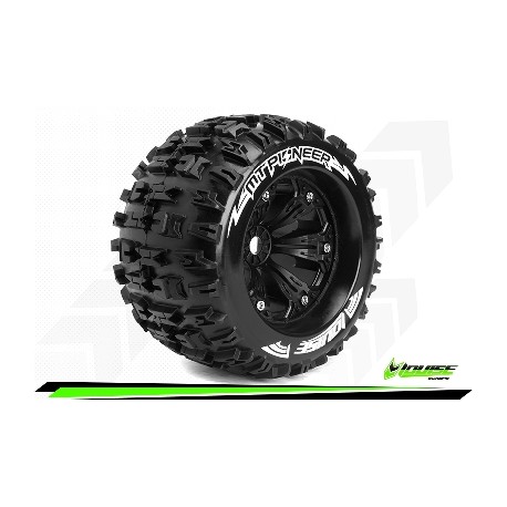 Louise RC - MT-PIONEER - Set de pneus Monster Truck 1-8 - Monter - Sport - Jantes 3.8 Noir - 1/2-Offset - Hexagone 17mm