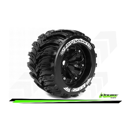 Louise RC - MT-CYCLONE - Set de pneus Monster Truck 1-8 - Monter - Sport - Jantes 3.8 Noir - 1/2-Offset - Hexagone 17mm