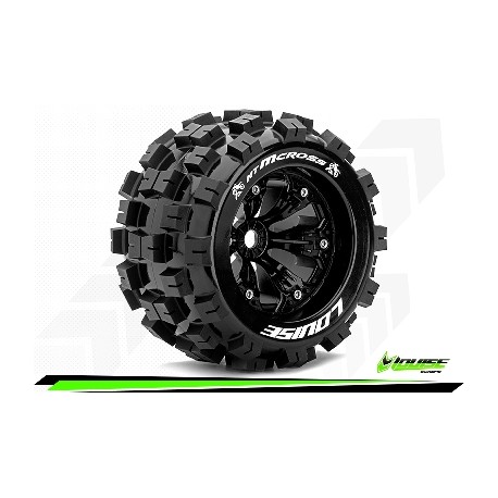 Louise RC - MT-MCROSS - Set de pneus Monster Truck 1-8 - Monter - Sport - Jantes 3.8 Noir - 1/2-Offset - Hexagone 17mm