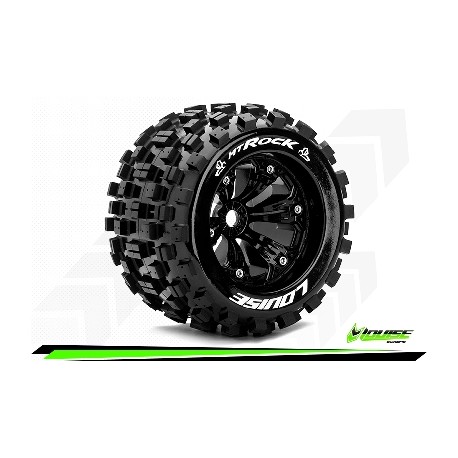 Louise RC - MT-ROCK - Set de pneus Monster Truck 1-8 - Monter - Sport - Jantes 3.8 Noir - 1/2-Offset - Hexagone 17mm