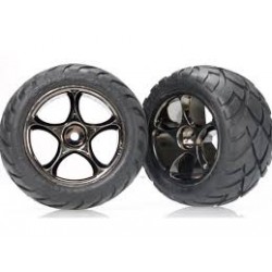 Traxxas Tires & wheels, assembled (Tracer 2.2" black chrome wheels, Anaconda® 2.2" tires with foam inserts) (2) (Bandit rear)