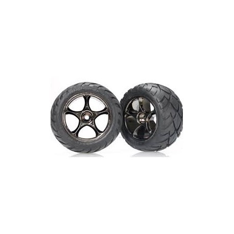 Traxxas Tires & wheels, assembled (Tracer 2.2" black chrome wheels, Anaconda® 2.2" tires with foam inserts) (2) (Bandit rear)