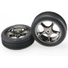 Traxxas Tires & wheels, assembled (Tracer 2.2" black chrome wheels, Alias ribbed 2.2" tires) (2) (Bandit front)