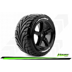 Louise RC - T-ROCKET - Set de pneus Truggy 1-8 - Monter - Soft - Jantes a Batons Noir - 0-Offset - Hexagone 17mm - L-T3250SB