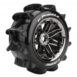 Louise RC - ST-PADDLE- 1-8 Stadium Truck Tire Set - Mounted - Sport - Black Chrome 3.8 Bead Style Wheels - Hex 17mm - L-T3290BC