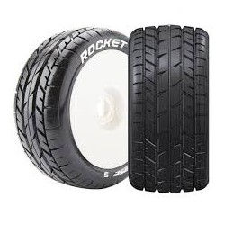 Louise RC - B-ROCKET - Set de pneus Buggy 1/8 - Collés - Tendre - Jantes blanches - Hexagone 17mm - L-T3190SW