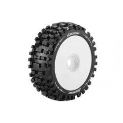 Louise RC - B-ULLDOZE - 1-8 Buggy Tire Set - Mounted - Soft - White Wheels - Hex 17mm - L-T324SW